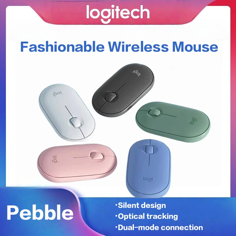 

Беспроводная двухрежимная бесшумная мышь Logitech Pebble с Bluetooth для офиса, портативная, стильная и компактная, подходит для Mac и iPad