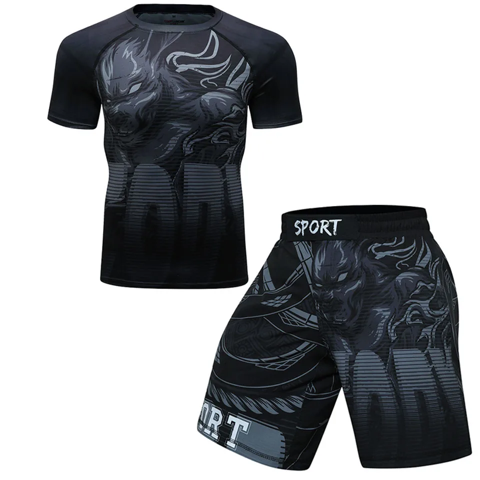 Rashguard mma Black roaring tiger Tight sets fighting Boxing jerseys muay thai shorts mma clothing rash guard jiu jitsu t shirt