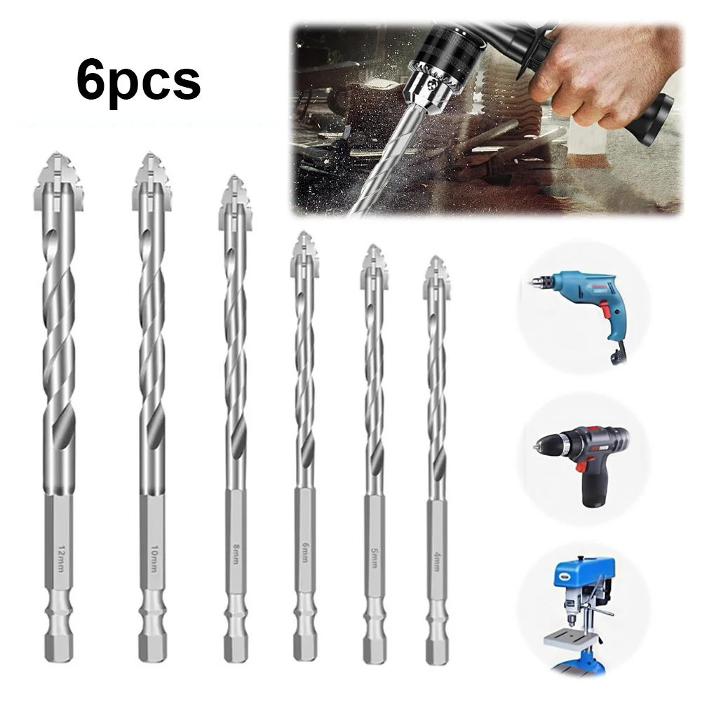 

6PCS 4-Blade Saw Tooth Eccentric Drill Bit 4/5/6/8/10/12mm Alloy Drill Bit Sawtooth Drill Bit Professional Rotary Tool Accessory