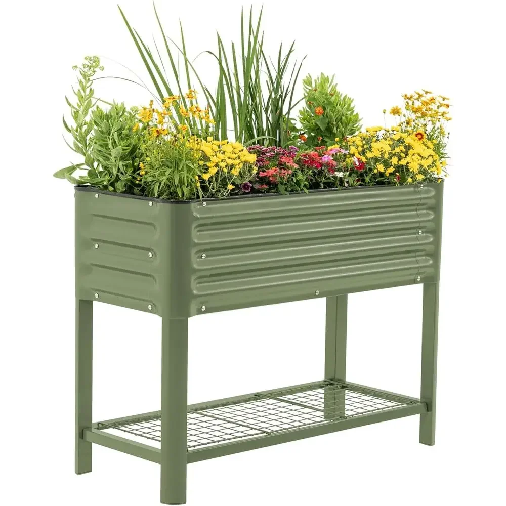 Slim Outdoor Raised Garden Bed, 1.5' x 3.5' Planter Boxes with Legs & Storage, 500 lbs Capacity, Ideal for Herbs, Vegetables, Ol