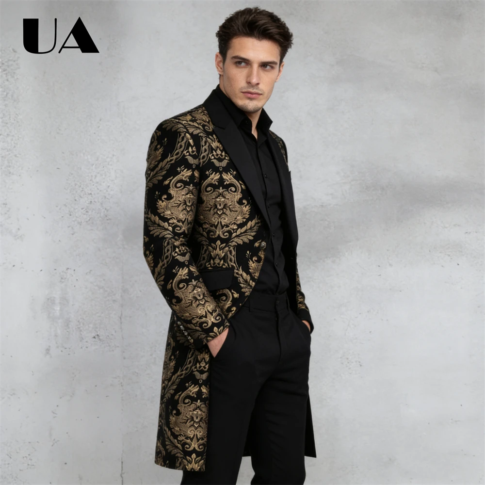 Luxury Men's Paisley Suit Coat One Button Prom Suit Attire Peak Laple Long Suit Jacket XXS-7XL Costume Outfit Plus Size