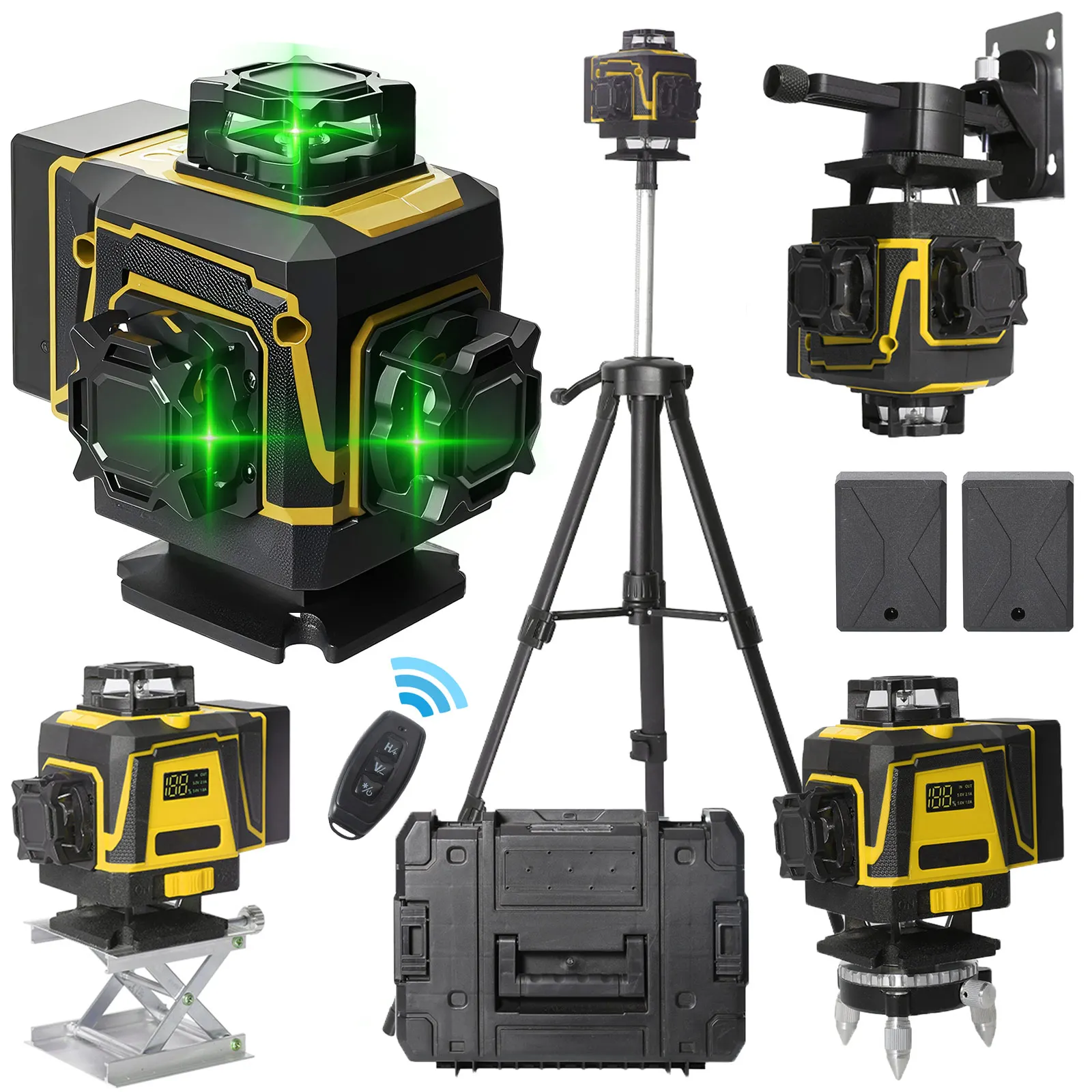Professionelles Laser-Nivelliergerät 16 Linien 4D Selbstnivellierend 360° Horizontal & Vertikal Kreuzlinie Grüner Laserstrahl mit Stativ Elektrowerkzeuge