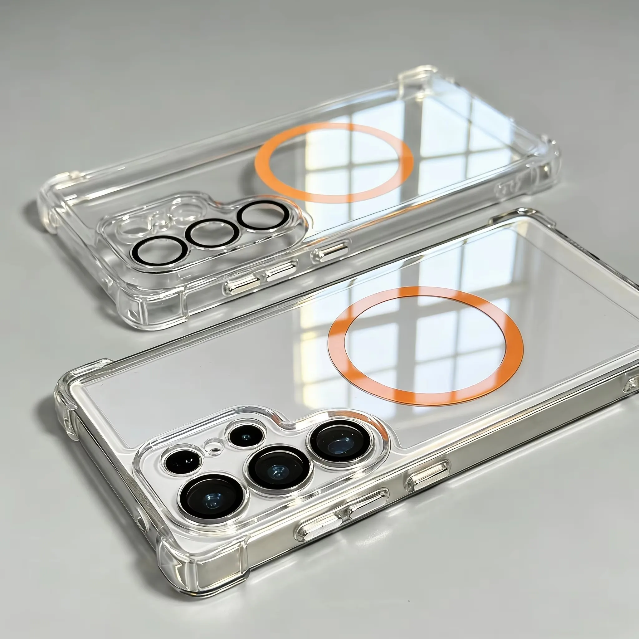 Transparent Armour Magnetic Phone Case for Samsung S26 S25 S23 S24 S21 S22 Ultra Plus Corners Reinforced Lens Protection Cover