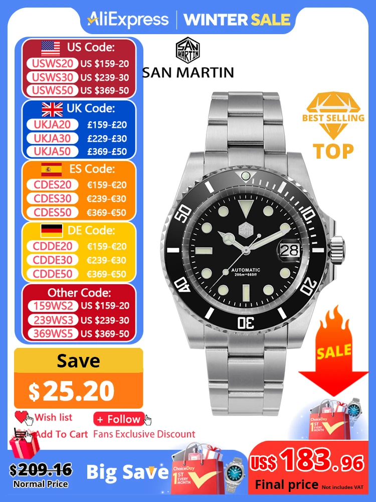 San Martin 40.5mm Water Ghost V3 Diver Luxury Men Watch NH35 Automatic Mechanical Business Wristwatches Sapphire 20Bar Lumed