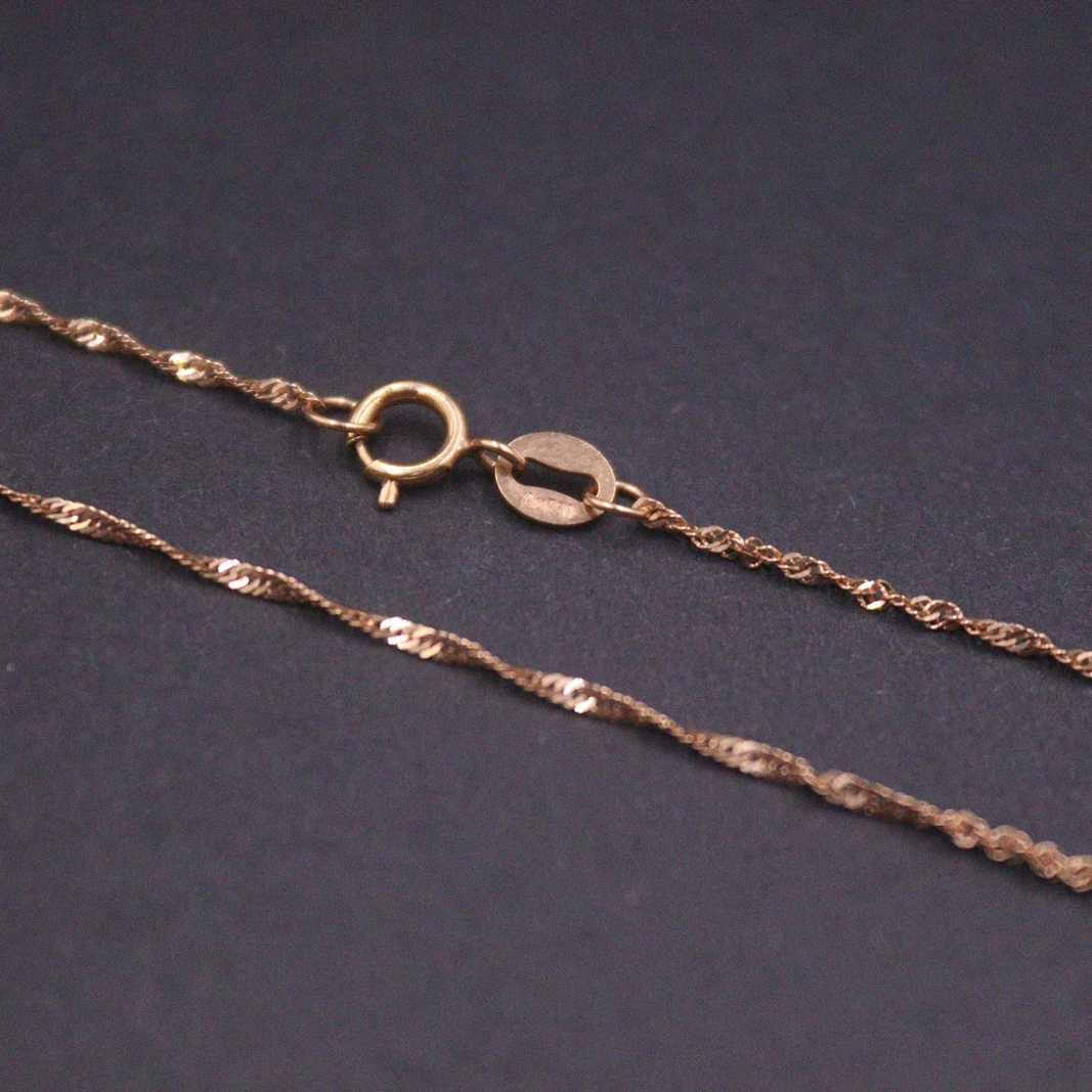 Real 18K Rose Gold Chain For Women 1.2mm Twist Singapore Link Chain 18inch Length /1.1-1.2g