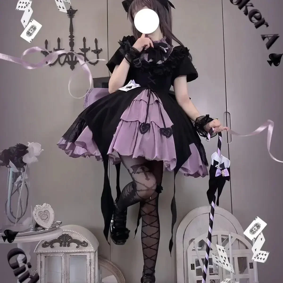 

Gift Box Monsters Spades A Original Lolita Magic Girl Small High Waist Short Sleeve Dress New sweet cute Lolita Girl 2025 new