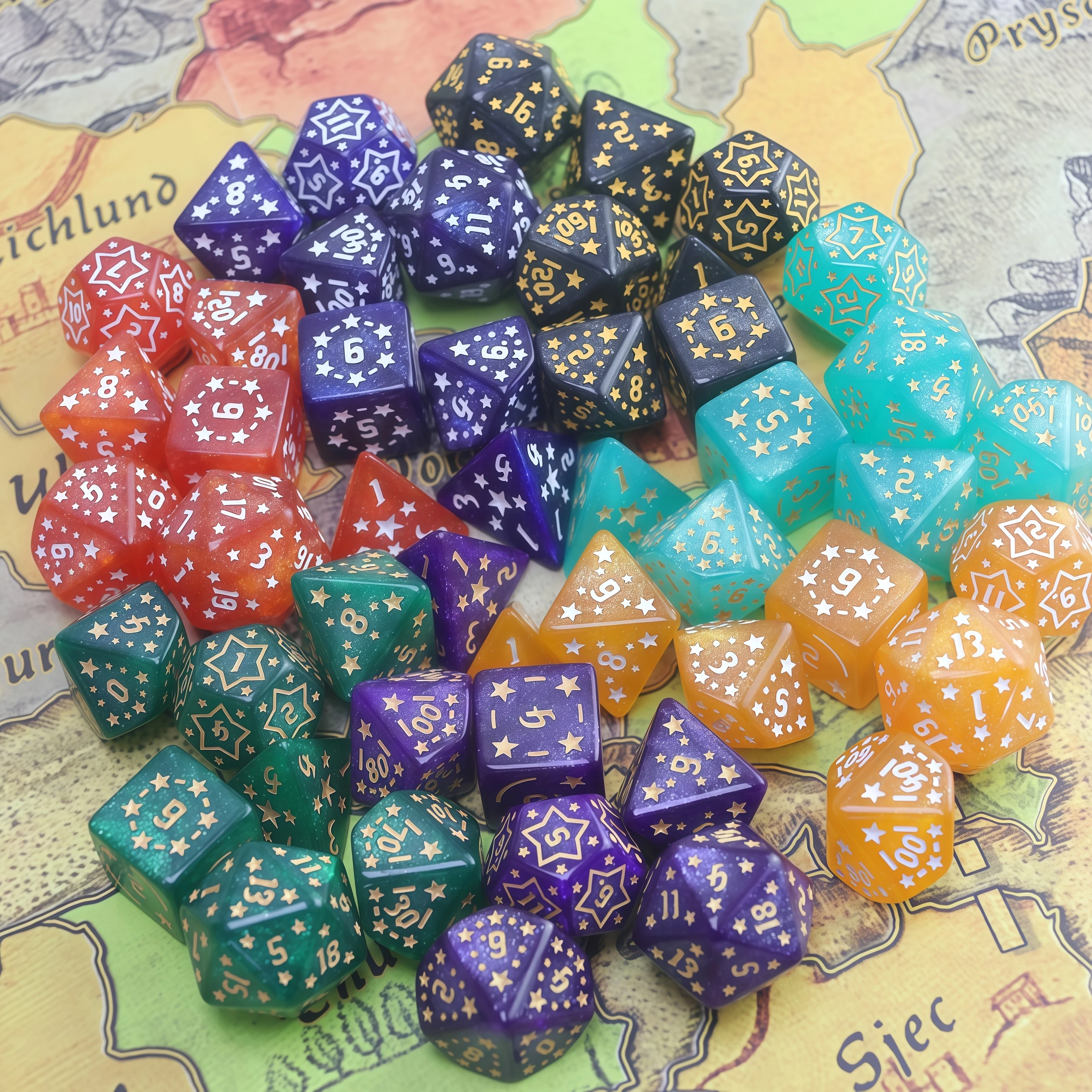 7pcs Polyhedral Dice Set D4-D20 Game Dice with Star Pattern for DND TRPG Board Game