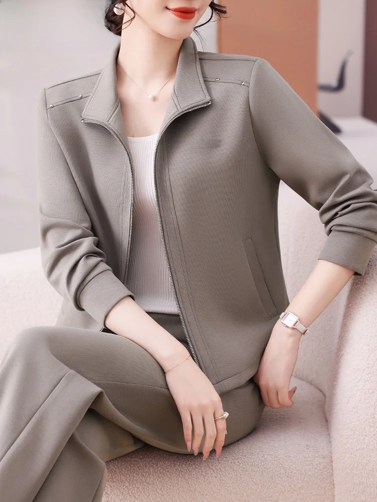 

Faionable Sportswear Set for Middle-Aged Mothers Spring Autumn Casual Two-Piece Suit New 2025 Sle Long Pants Zipper Closure