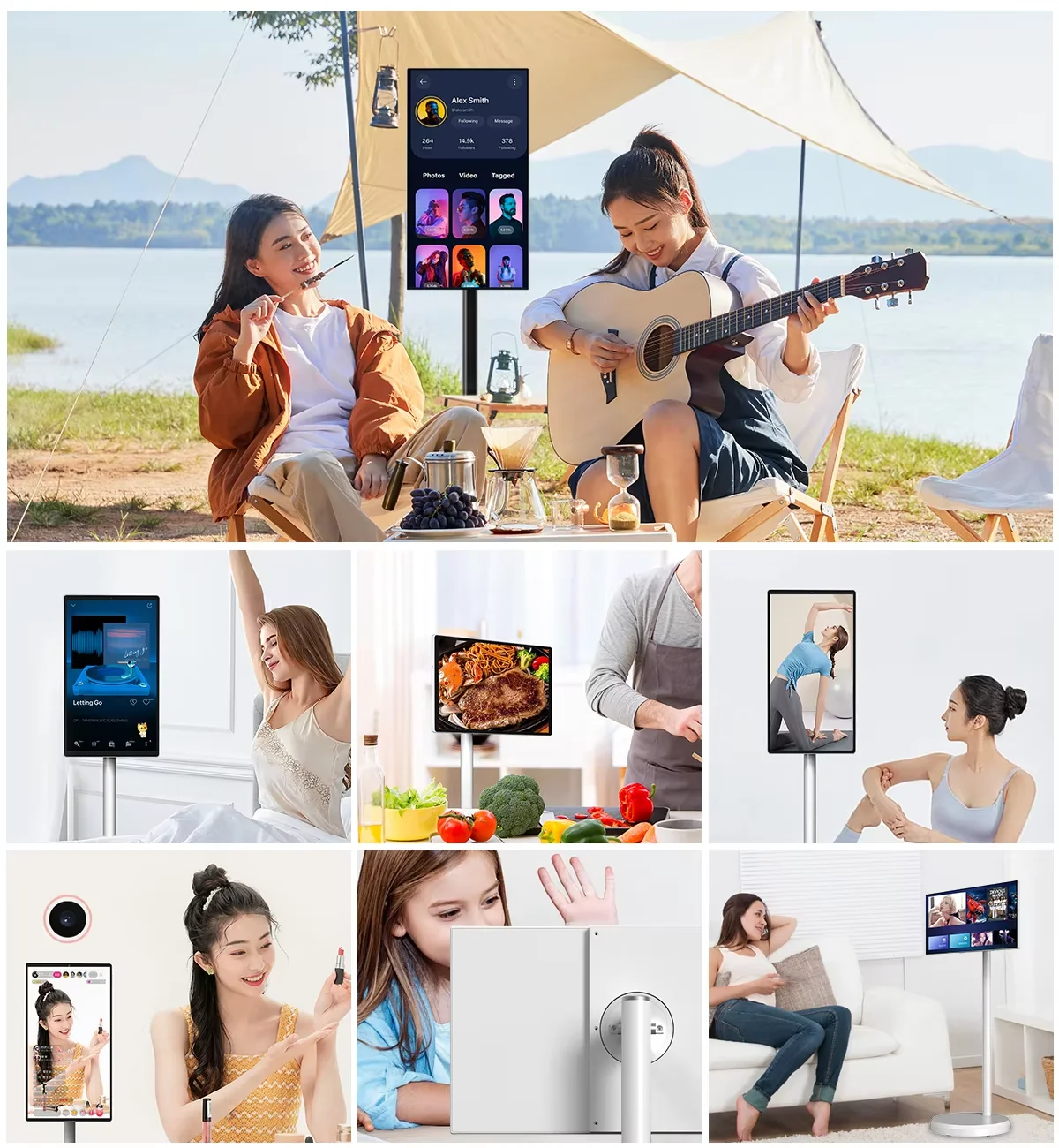 21.5 인치 안드로이드 태블릿 컴퓨터 Hd 디스플레이 플로어 스탠딩 디스플레이 터미널 8Mp 카메라 회전 터치 올인원 기계