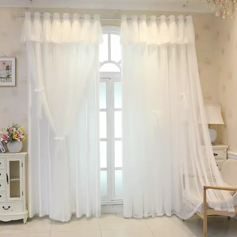 Popular New Double Cloth Yarn One Blackout Finished Lace Princess Curtains for Living Dining Room Bedroom Window Screen