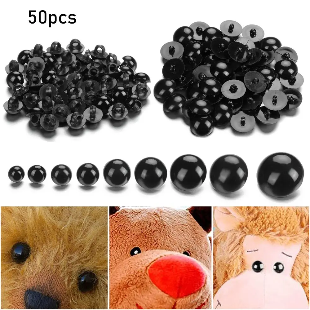 50pcs 9-25mm Black Plastic Safety Eyes For Bear Doll Animal Puppet Crafts Dolls Accessories Children Kids DIY Hand-sewing Buckle