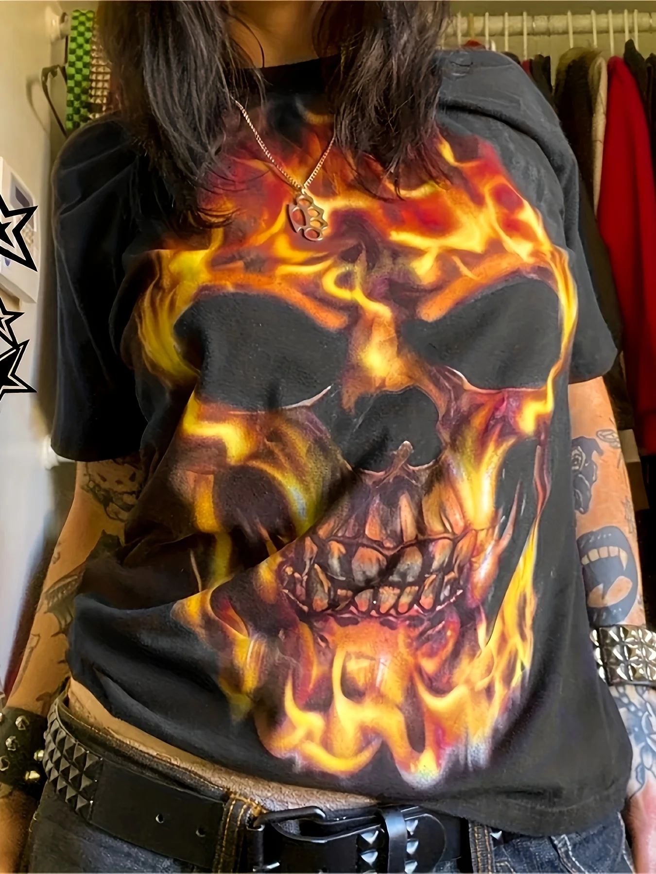 

Trendy Gothic Loose Short-Sleeve Printed Crew Neck T-Shirt with a Unique Fashion Vibe