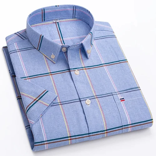 Camisa de manga corta de algodón Oxford de alta calidad para hombre, comodidad de verano, transpirable, clásica, de color sólido, a cuadros, para negocios y ocio