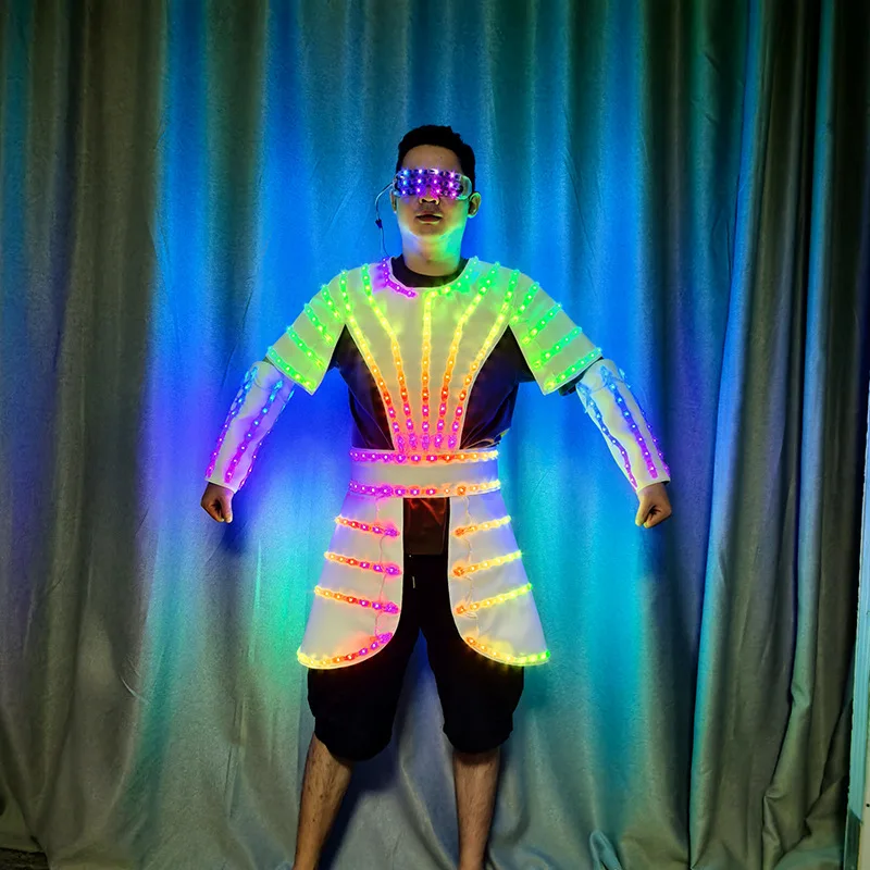 

Festival LED Luminous Stage Costume Men Light up Rave Outfit Nightclub DJ Warrior Cosplay Clothes Wrist Band New Dance Wear