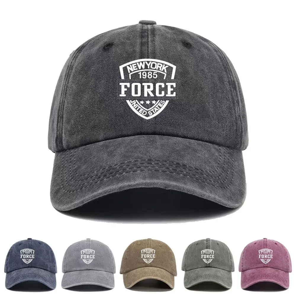 Vintage Washed Baseball Cap New York 1985 Force United States Print Graphic Unisex Streetwear Casual Trucker Style Cotton Hat