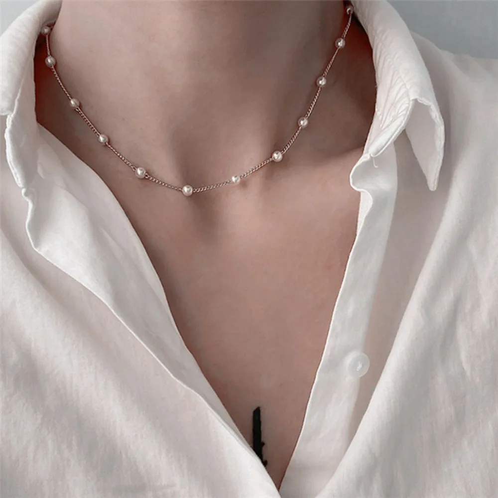 Practical Pendant Pearl Neck Chain Jewelry Zinc Alloy Clavicular Chain with Pearls Decoration Girl's Neck Chain