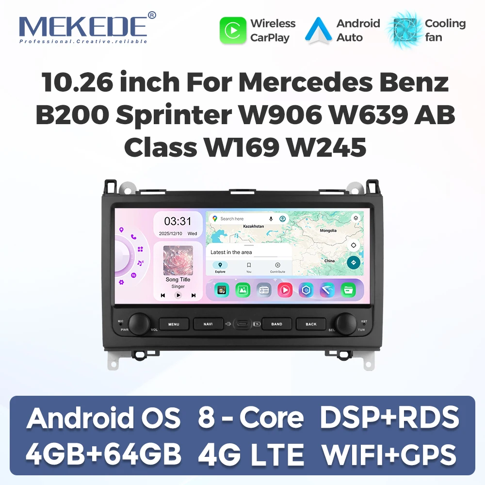 MEKEDE 10,26'' Android Autoradio für Mercedes-Benz A-B-V-Klasse B200 W169 W245 W639 W906 Sprinter Auto Carplay 1600*600 HD Multimedia-Headunit