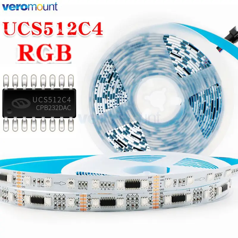 Full Color LED Pixel Strip, Sinal Digital Duplo Programável Externo, DC 12V, 24V, SMD 5050, RGB, IC, DMX512, Protocolo de 1990, 5m