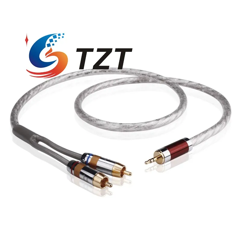 

TZT 1m/3.3ft Silver-Plated 3.5mm to RCA Cable HiFi 3.5mm to RCA Splitter (YYAUDIO 3.5mm to 2 RCA Male)
