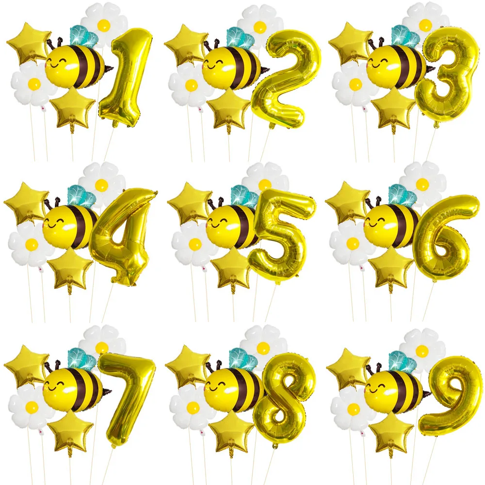 1 Satz Biene Gänseblümchen Thema 32 Zoll 1-9 Zahlen Folienballon Set Kindergeburtstag Party Jahrestag Abschlussfeier Muttertag Party Dekoration
