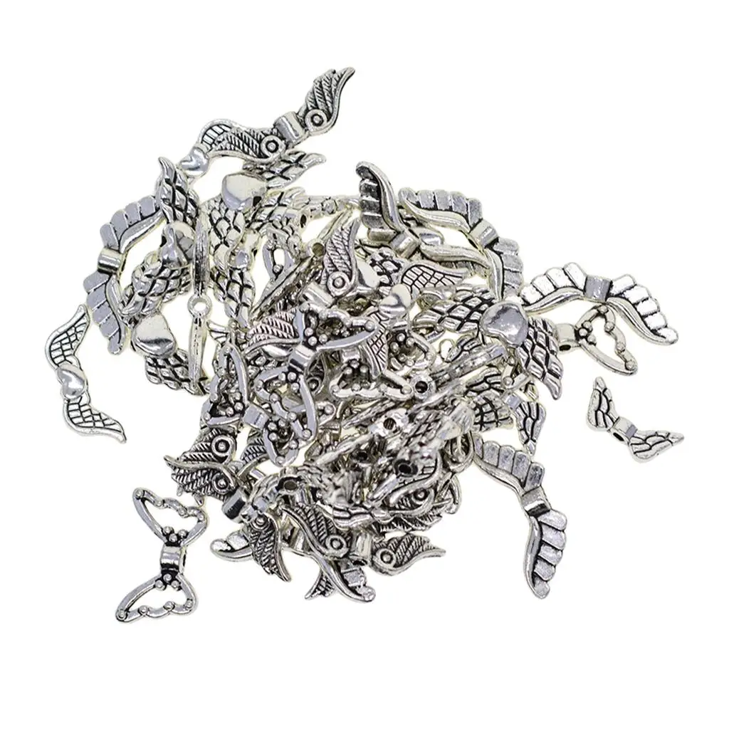 60 Pcs Angel Wing Charms Pendants Spacer Beads for Necklaces Bracelets Earrings Jewelry Making Supply Bracelet DIY Crafting