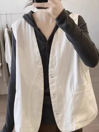 Baumwolle Arbeitskleidung Weste frauen Lose Beiläufige Vielseitige Schichtung Oberbekleidung Top Frühling Herbst Neue Sle Bequeme Fit Weste