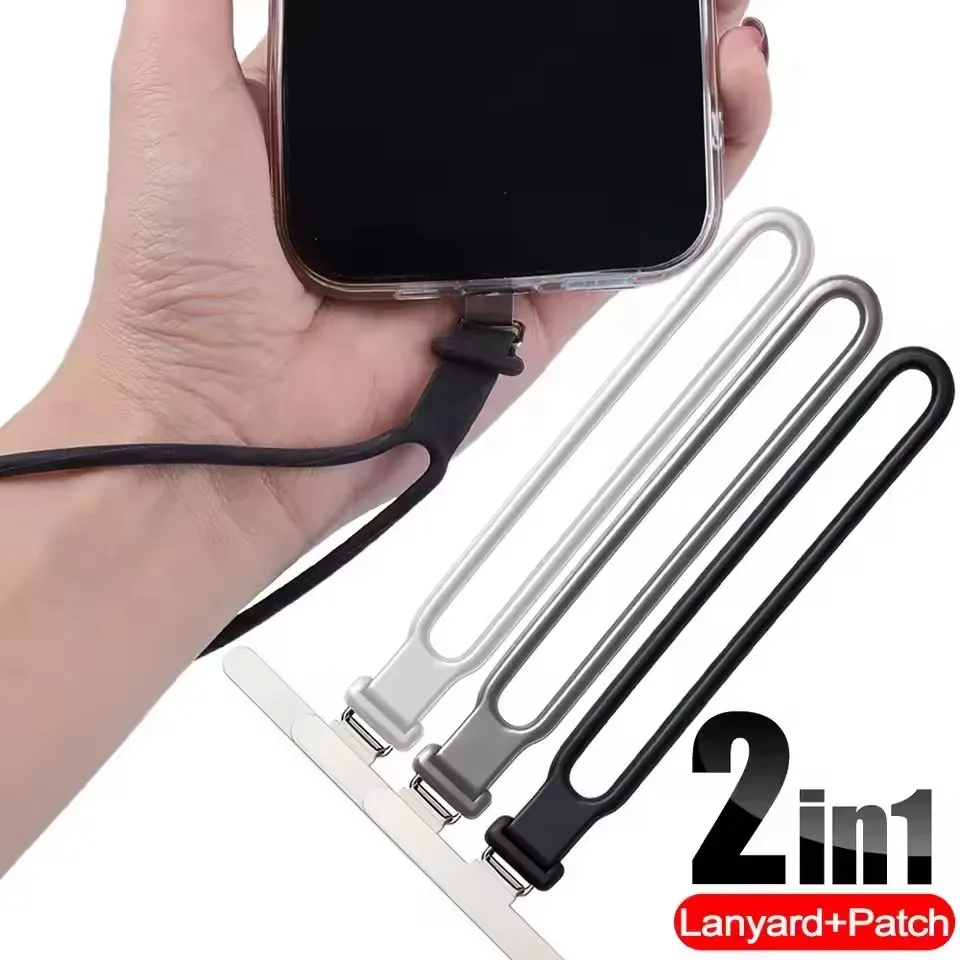 3/2/1 Piezas Correa de Muñeca de Silicona 2 en 1 para Teléfono Móvil, Cordón Corto Suave para Colgar con Abrazadera Metálica de Acero Inoxidable