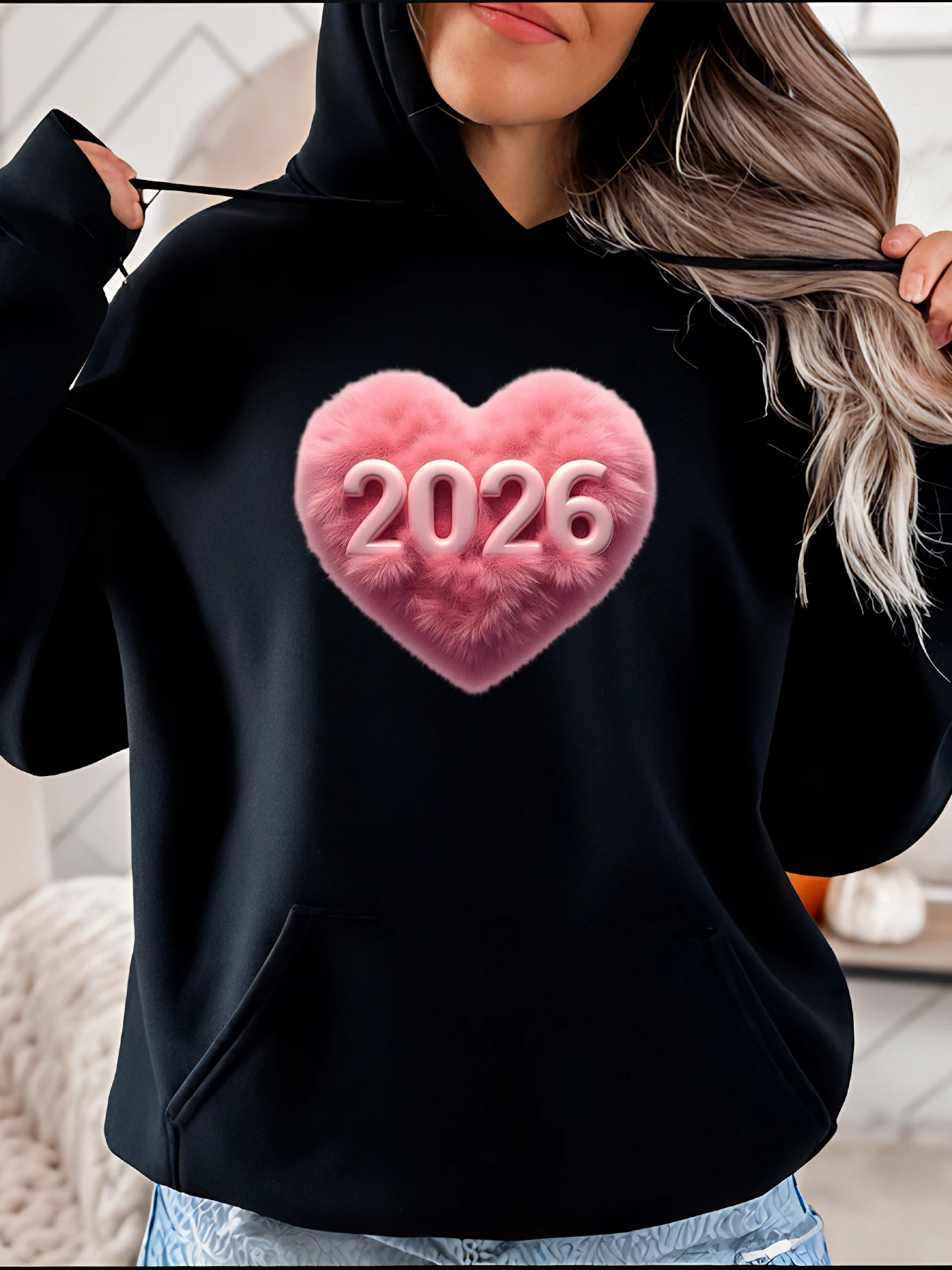 

Женская толстовка с капюшоном 2026, пуловер с розовым сердечком, толстовка, повседневная модная осенне-зимняя верхняя одежда, женская 280