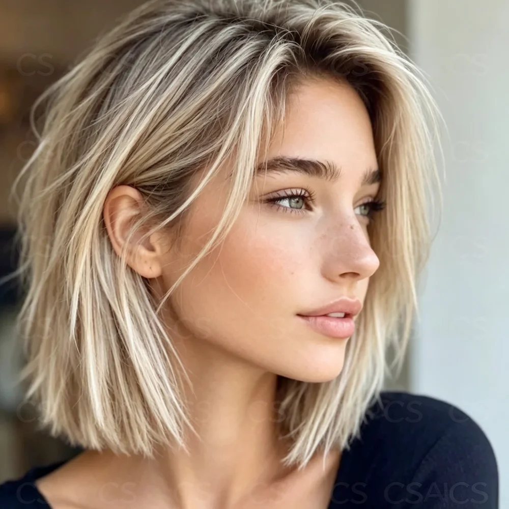 Blond 14inch Highlighted Straight 150 Density 13x4 Lace Front Wig with Baby Hair Glueless Pre Plucked for Women 100% Human Hair