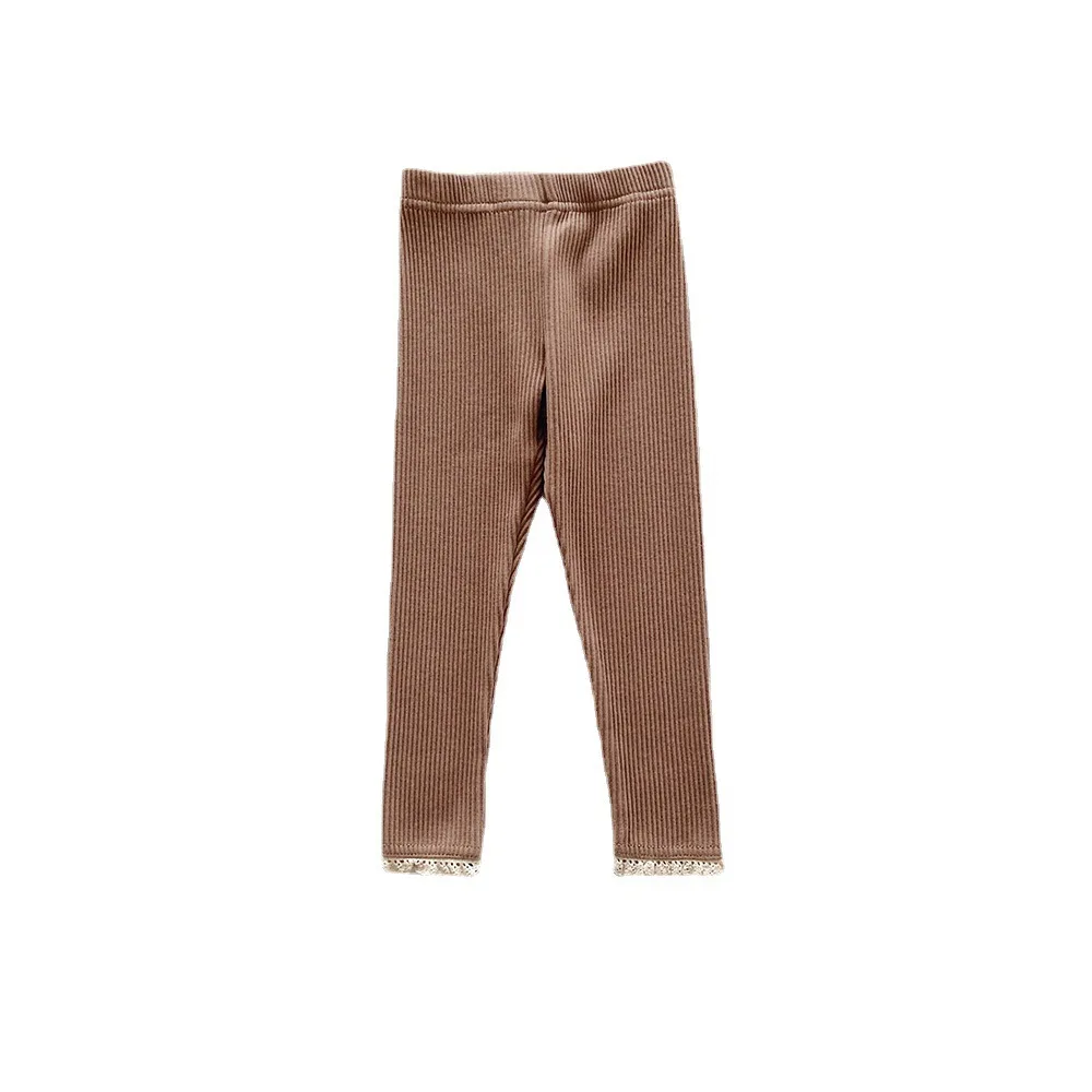 เลกกิ้งเด็กผู้หญิงฉบับภาษาเกาหลี2024ใส่ในฤดูใบไม้ผลิเสื้อผ้าเด็กมีสไตล์กางเกงกระชับรูปร่างกางเกงลูกไม้สำหรับเด็กทารกอินเทรนด์