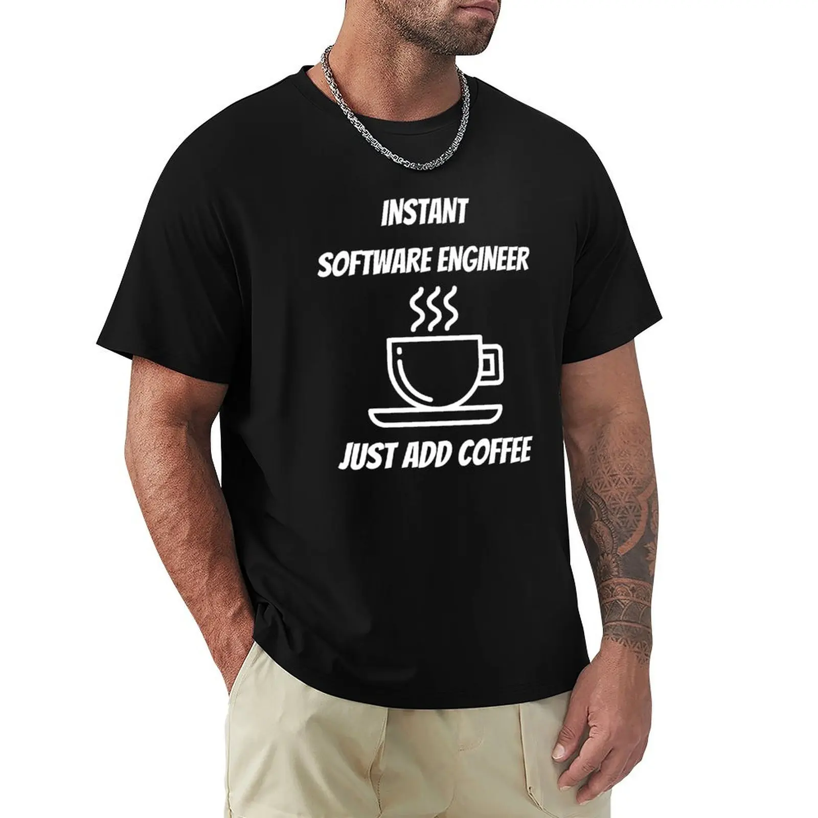 Instant Software Engineer Just Add Coffee T-Shirt Plus Size Basic Short Sleeve Top