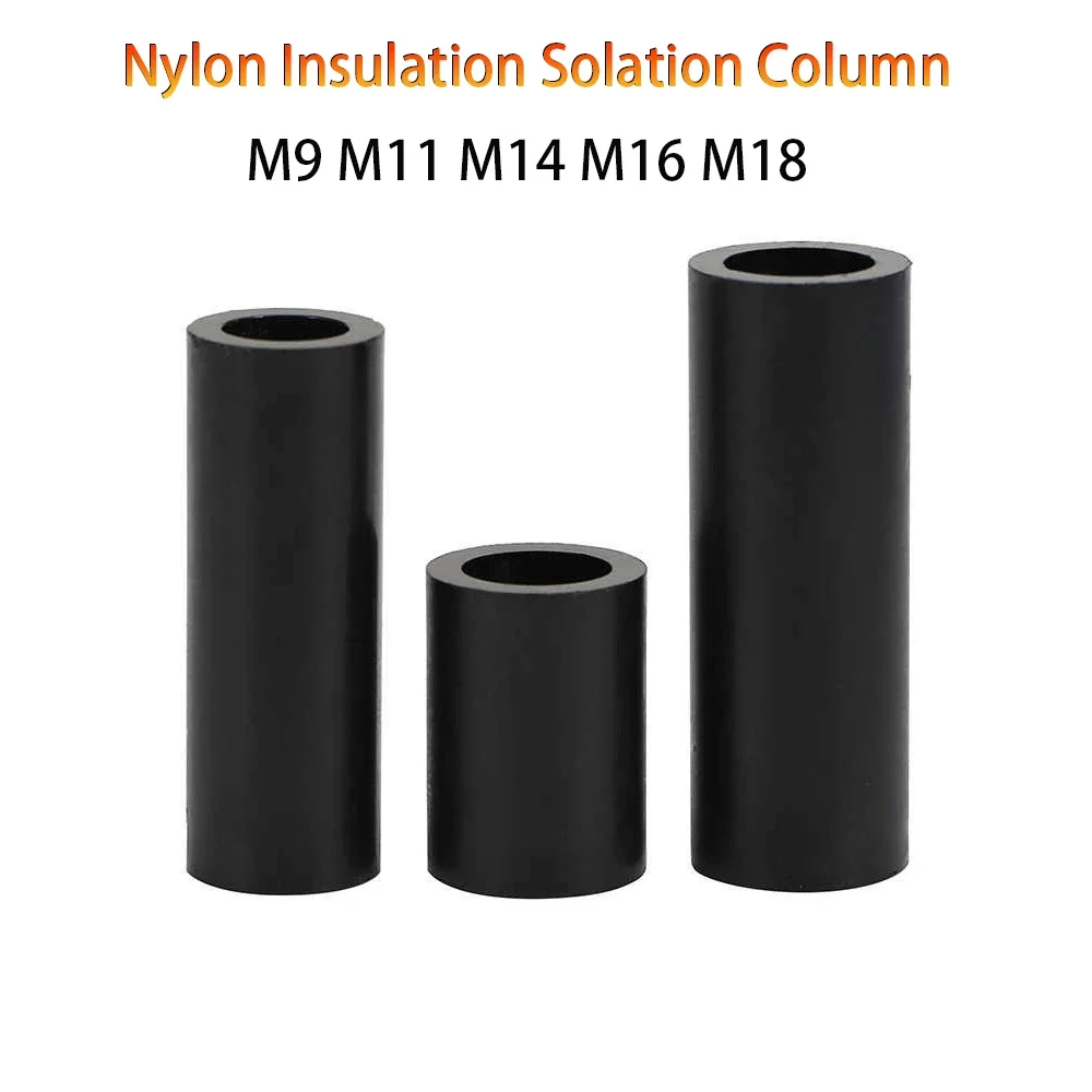 M9 M11 M14 M16 M18 Black Nylon Spacer Stud ABS Plastic Round Non-Threaded Standoff Washer PCB Board Isolation Column Support