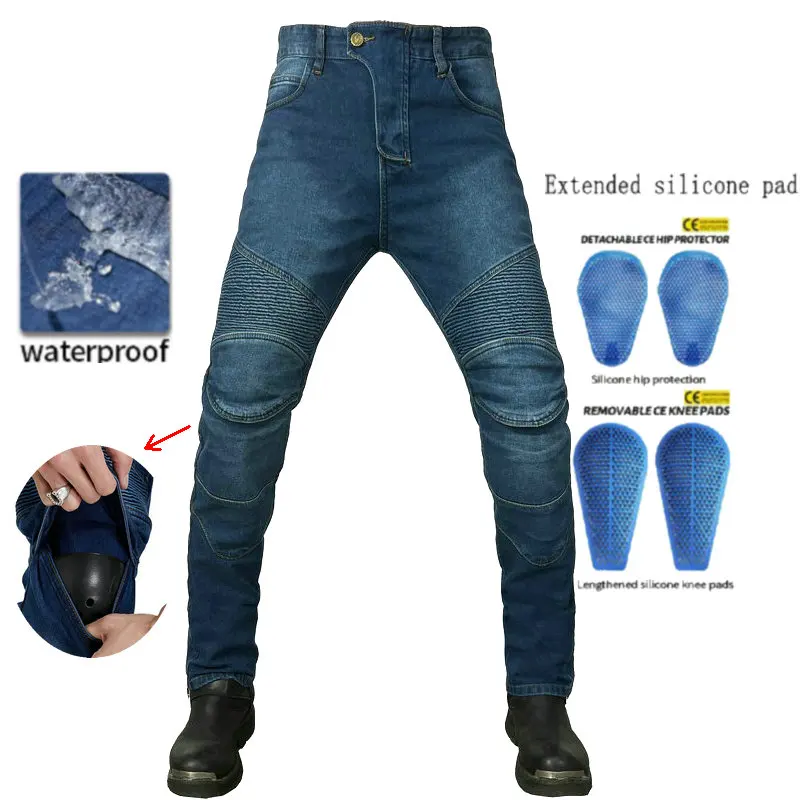 

Motorcycle Outdoor Riding Jeans CE Armors Protection Motocross Pants Knight Loose Straight Casual Waterproof Stretch Trousers