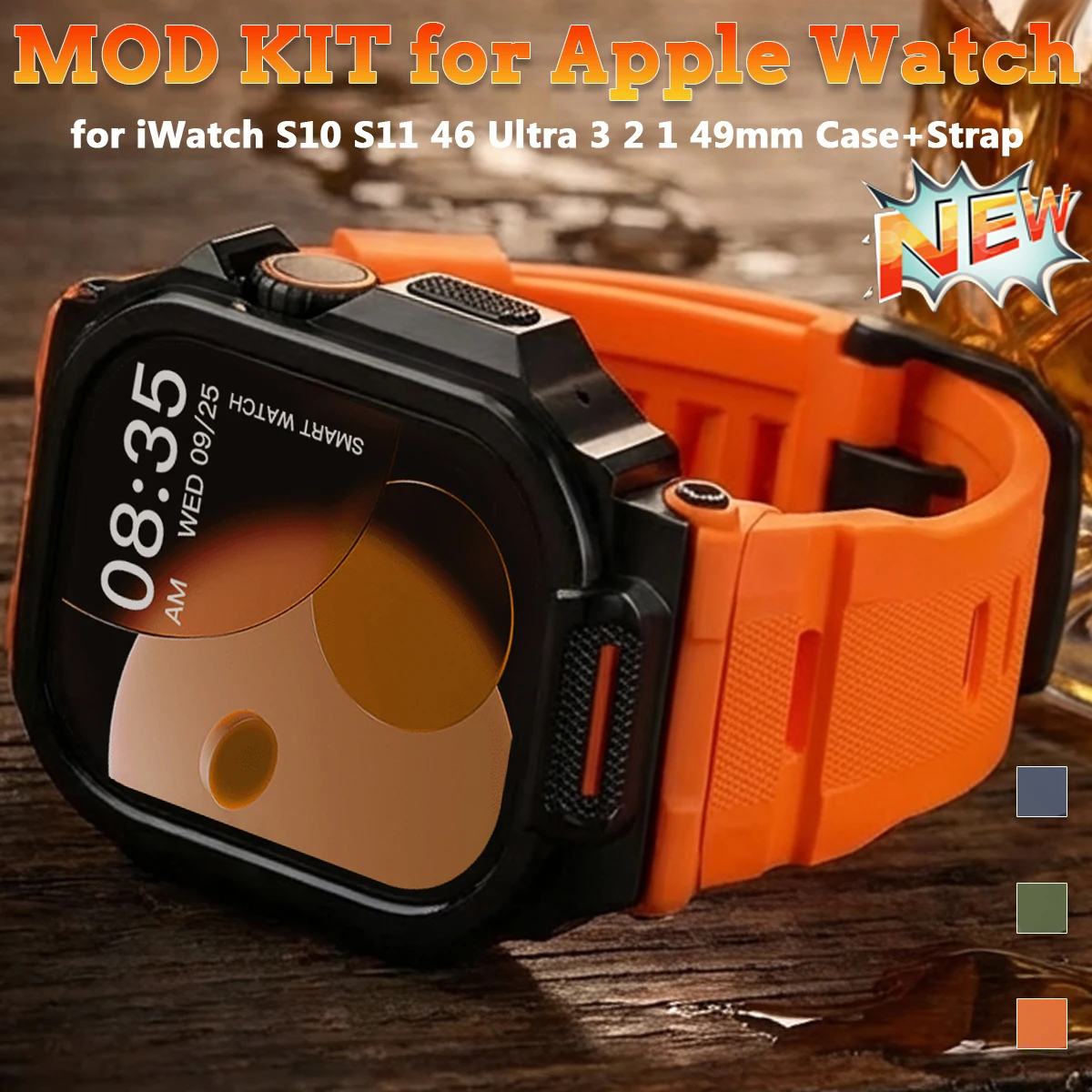 Band with Case for Apple Watch 46mm 49mm Rugged Integration Sport Silicone Strap with Metal Bumper Covers for iWatch 46 49mm