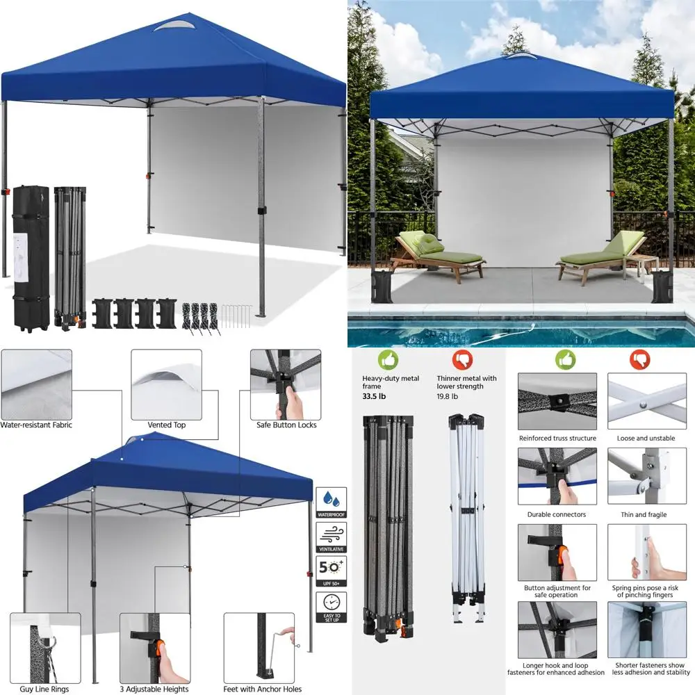 

10x10 Instant Outdoor Canopy Tent with Sidewall, 150D Silver Coated Fabric, Commercial Grade, Wheeled Bag Included, Durable Pop