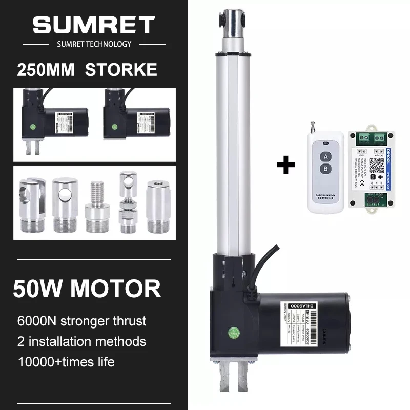 

250mm Stroke Linear Actuators Kit RF Wifi Controler For Medical Devices Industrial DC 12V 24 Volt Heavy Duty 6000N High Speed