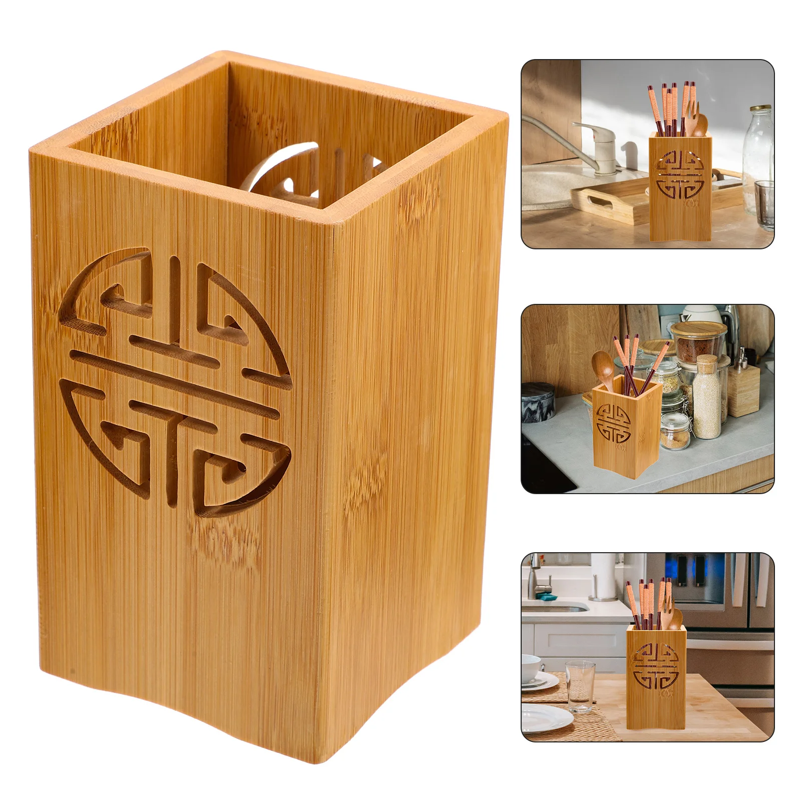

Bamboo Chopstick Holder Kitchen Utensil Draining Rack Cutlery Storage Container Desktop Spoon Holder Compact Design