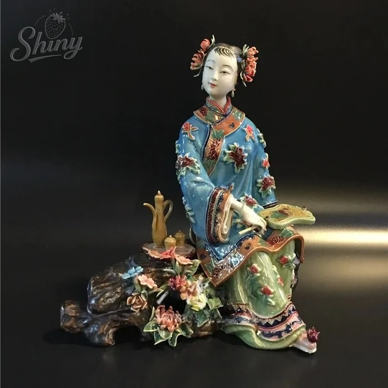 Shiwan Ceramic Lady Statue Home Living Room TV Cabinet Jewelry Wine Cabinet Entrance Decoration Classical Beautiful Woman