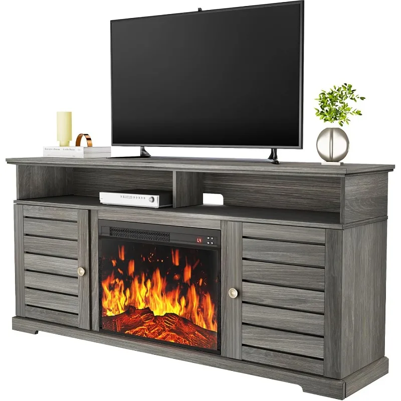 Fireplace TV Stand, Electric Fireplace TV Stand for TVs Up to 70 Inch, Farmhouse Entertainment Center with 23