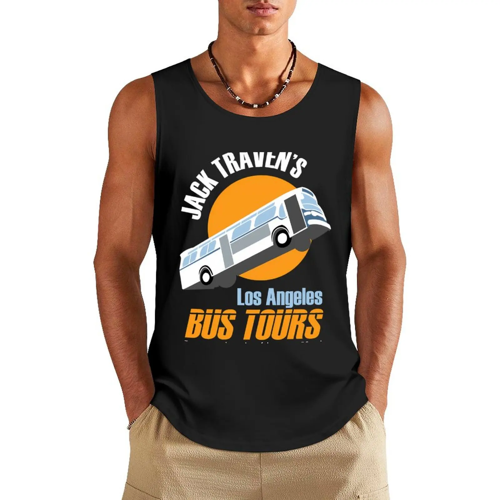 Jack Travens Los Angeles Bus Tours Tank Top sleeveless gym shirts male gym bodybuilding men Bodybuilding clothing man