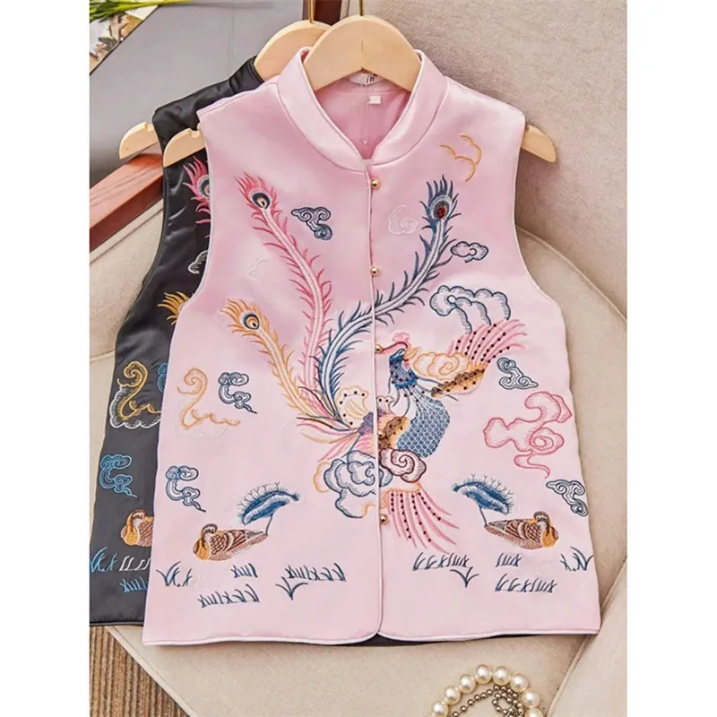 

New Chinese Heavy Industry Embroidered Vest Women's Spring Summer 2024 New National Style High-Grade Acid Buckle Printed Top