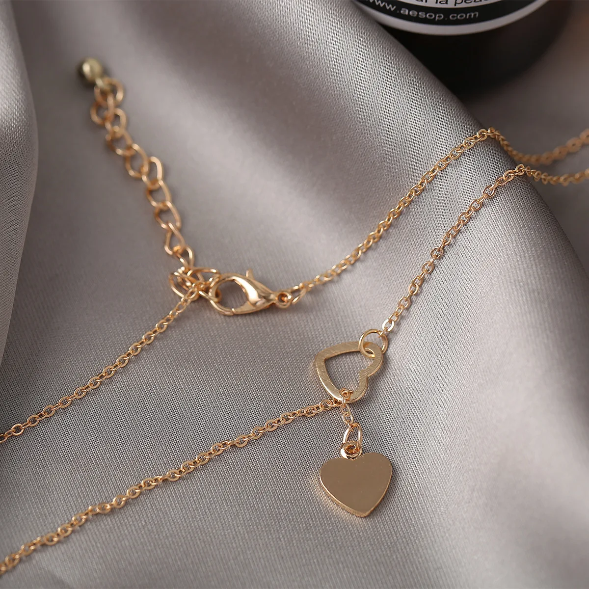 1Pcs Hot Selling Heart-Shaped Double Ring Necklace Women's Ins Collarbone Chain Harajuku Style Niche Design Dress Accessories