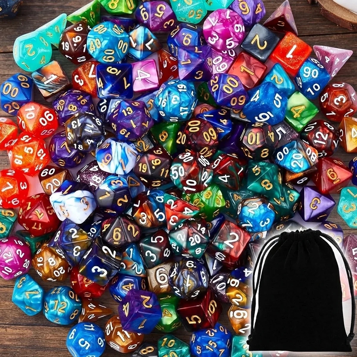 28/35/42/49pcs Multi-Colored Random Color Polyhedral Dice Bundle with Black Drawstring Bag for RPG DND Board Game ZSY