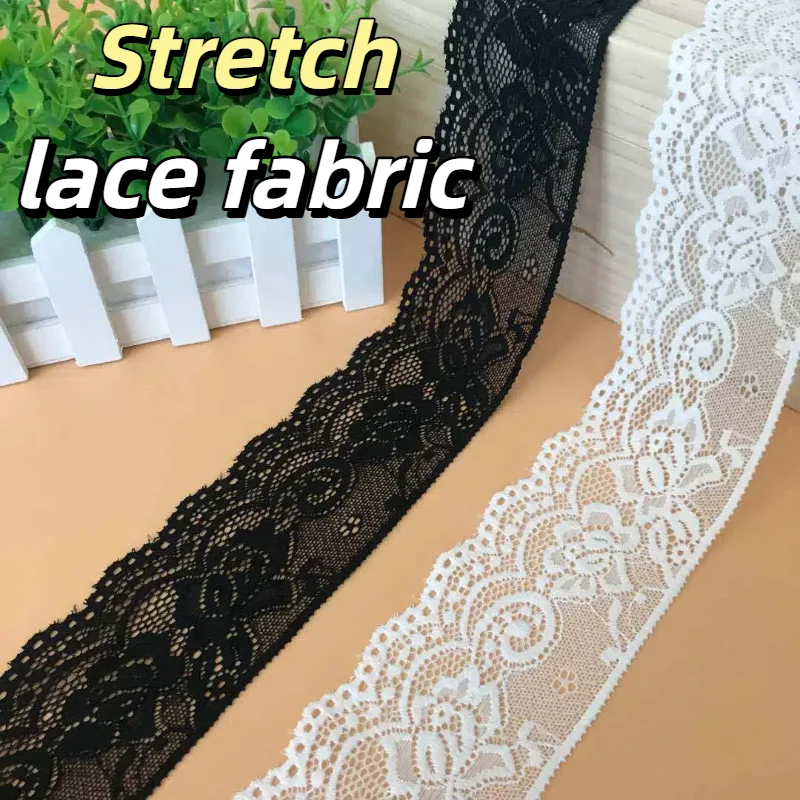 Exquisite Elastic Lace Trim, Available in Black and White, 2.5inch Inches Wide with Vintage Floral Pattern, Suitable for Clothing Modification, Wedding Dress Accessories, Lingerie Decoration, Handmade Hairpin Making, and Home Textile Sewing Supplies