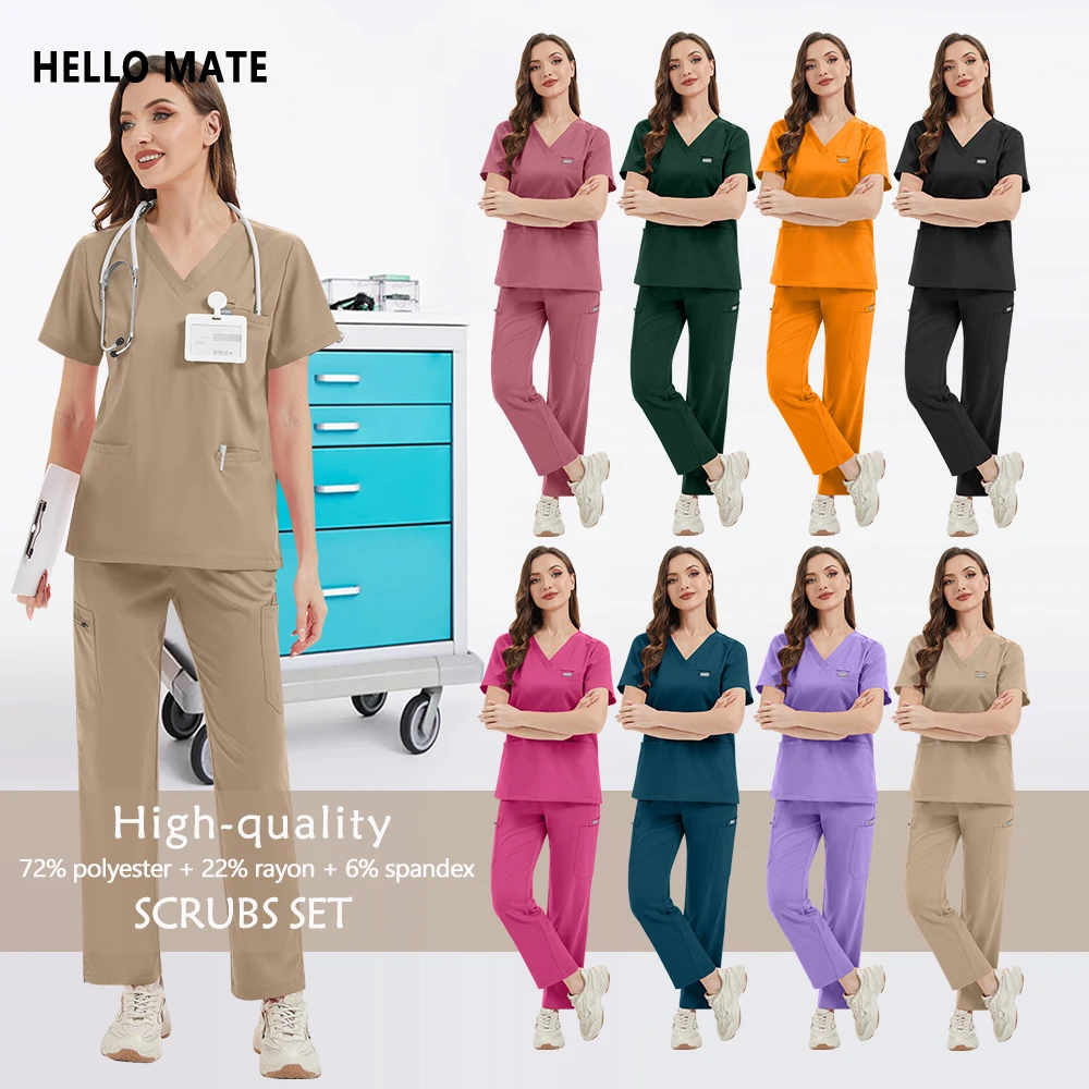 New Scrub Suit Stretch Breathable High-end Women Set Medical Nursing Surgical Uniforms Hospital Nurse Workwear Dentist Overalls