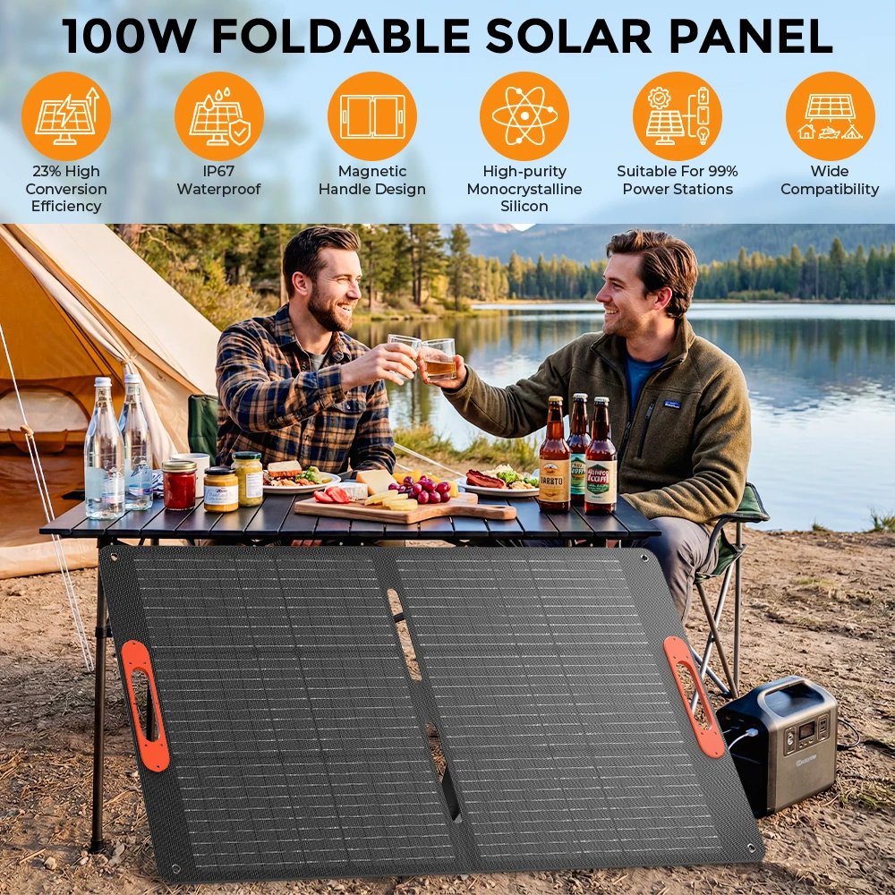 RVPOZWER 100W Monocrystalline Rigid Solar Panel Integrated Design IP68 Waterproof 25.5% High Efficiency Portable Solar Charging Panel for RV Outdoor Camping Home Off Grid Power Station