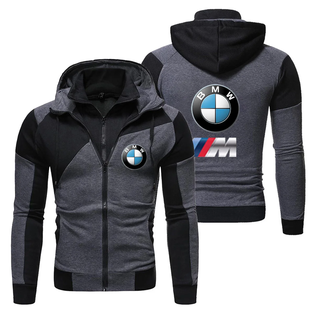 2025 New Style BMW Logo Printed Double Zipper Sweatshirt Fall BMW Men's Sweatshirt High Quality Jacket With Hooded Full Zipper