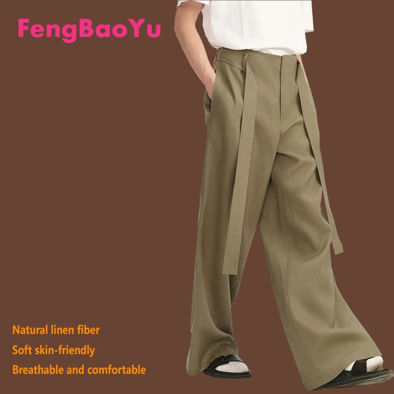 

Fengbaoyu Высококачественные льняные мужские свободные повседневные прямые брюки Мужская одежда большого размера Удобная, дышащая, впитывает пот