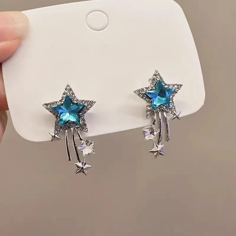 Unique Design Exquisite Blue Star Zircon Earrings for Women Personalized fashion Daily Accessories Party Jewelry Premium Gifts