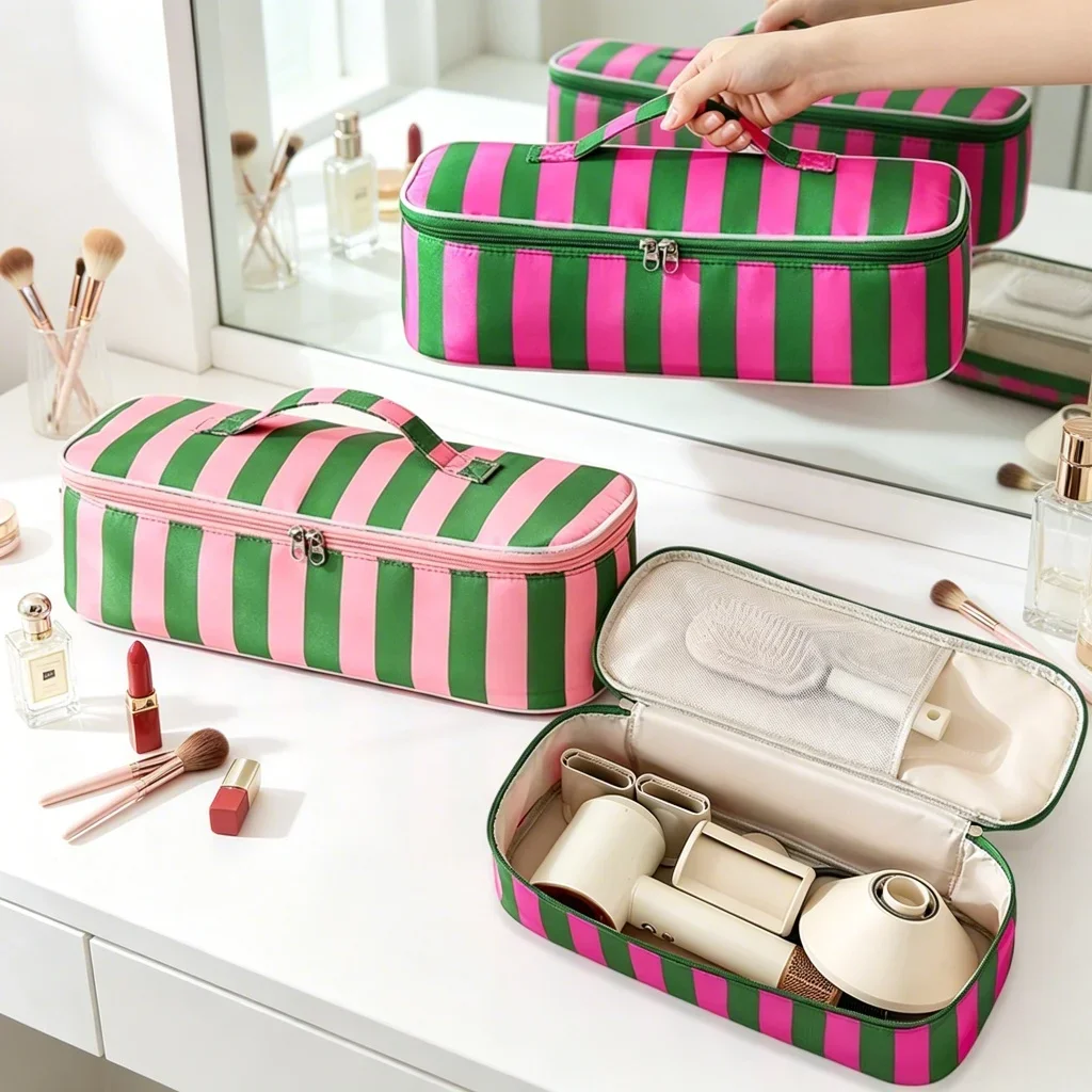 Striped Hair Dryer Organizer Bag Travel Portable Large Capacity Storage Pouch for Curling Iron Flat Iron Hair Accessories